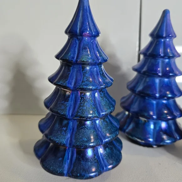 3 HANDCRAFTED Upcycled Blue Holiday Trees HANDPAINTED Tabletop Art Decor Artwork - Picture 12 of 12